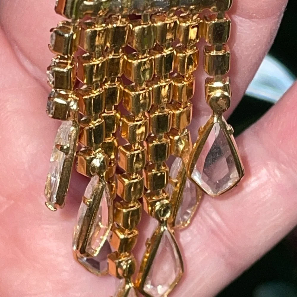Vintage rhinestone brooch and earrings, unsigned, lever back with screw earrings
